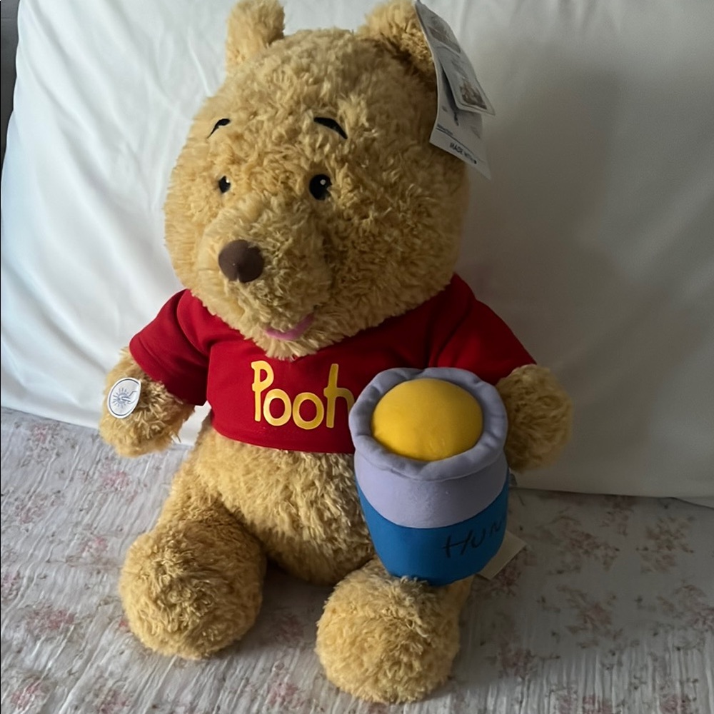Build a bear Winnie the Pooh Plush with Red Shirt and Blue Honey Pot with sounds - Picture 2 of 2